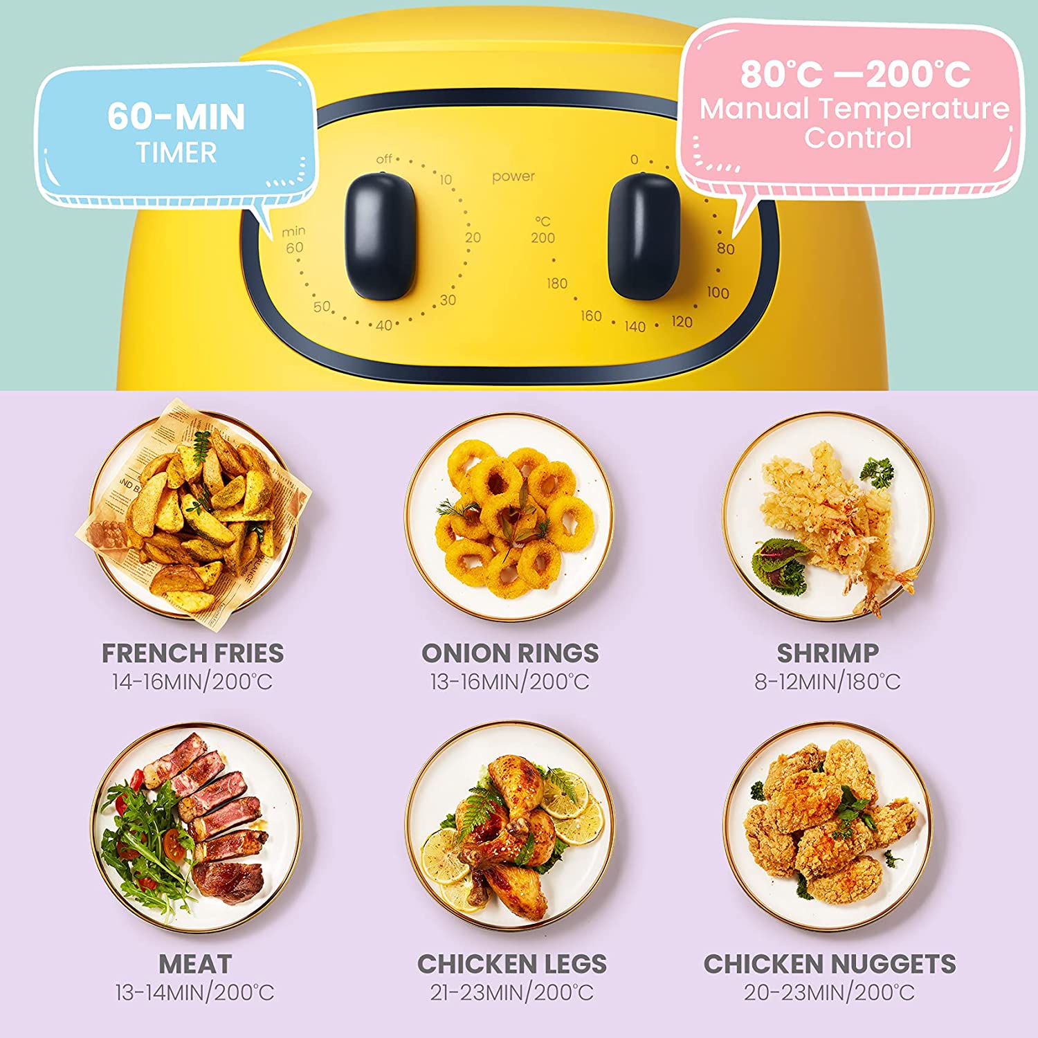 Air Fryer COMFEE MonsterChef with 3L Frying , Yellow - ZAPEU